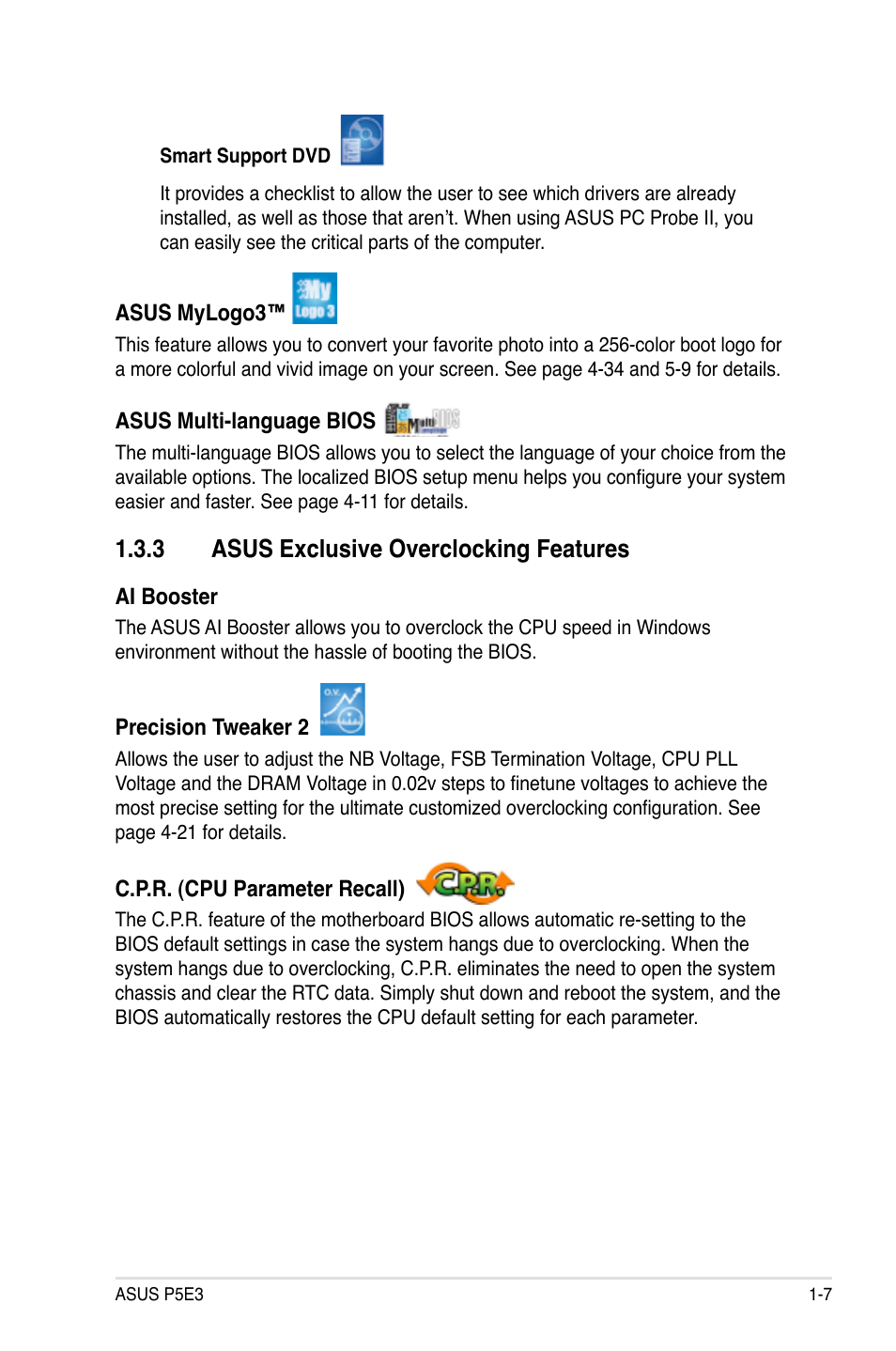 3 asus exclusive overclocking features | Asus P5E3 User Manual | Page 23 / 168