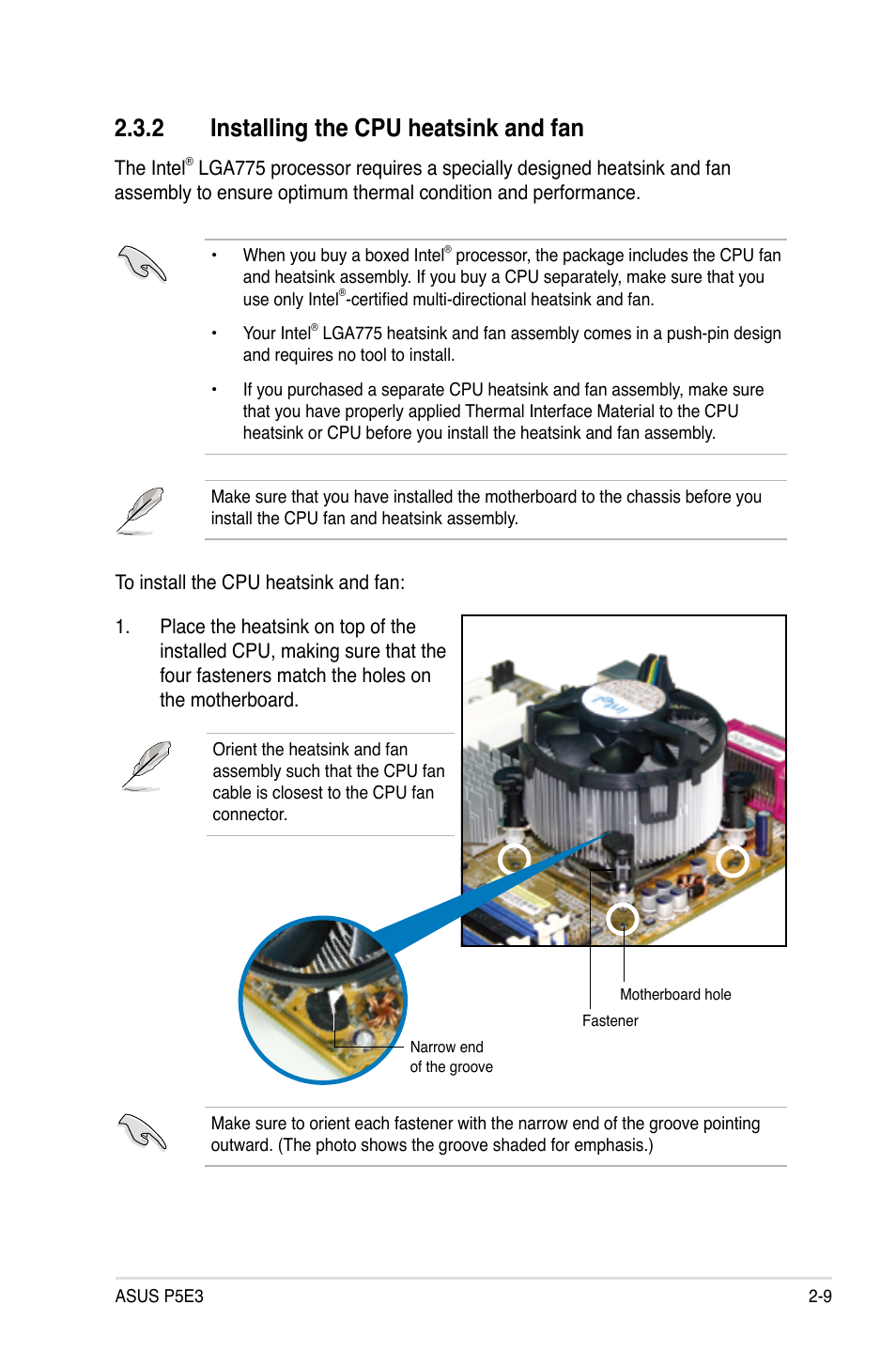 2 installing the cpu heatsink and fan | Asus P5E3 User Manual | Page 35 / 168