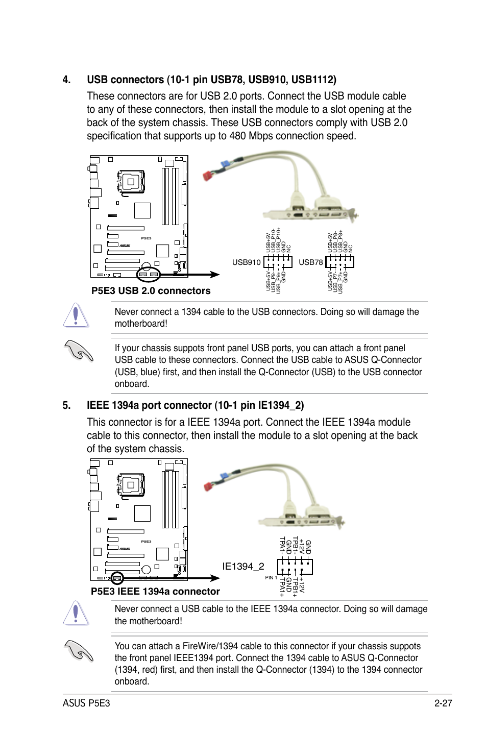 P5e3 usb 2.0 connectors | Asus P5E3 User Manual | Page 53 / 168