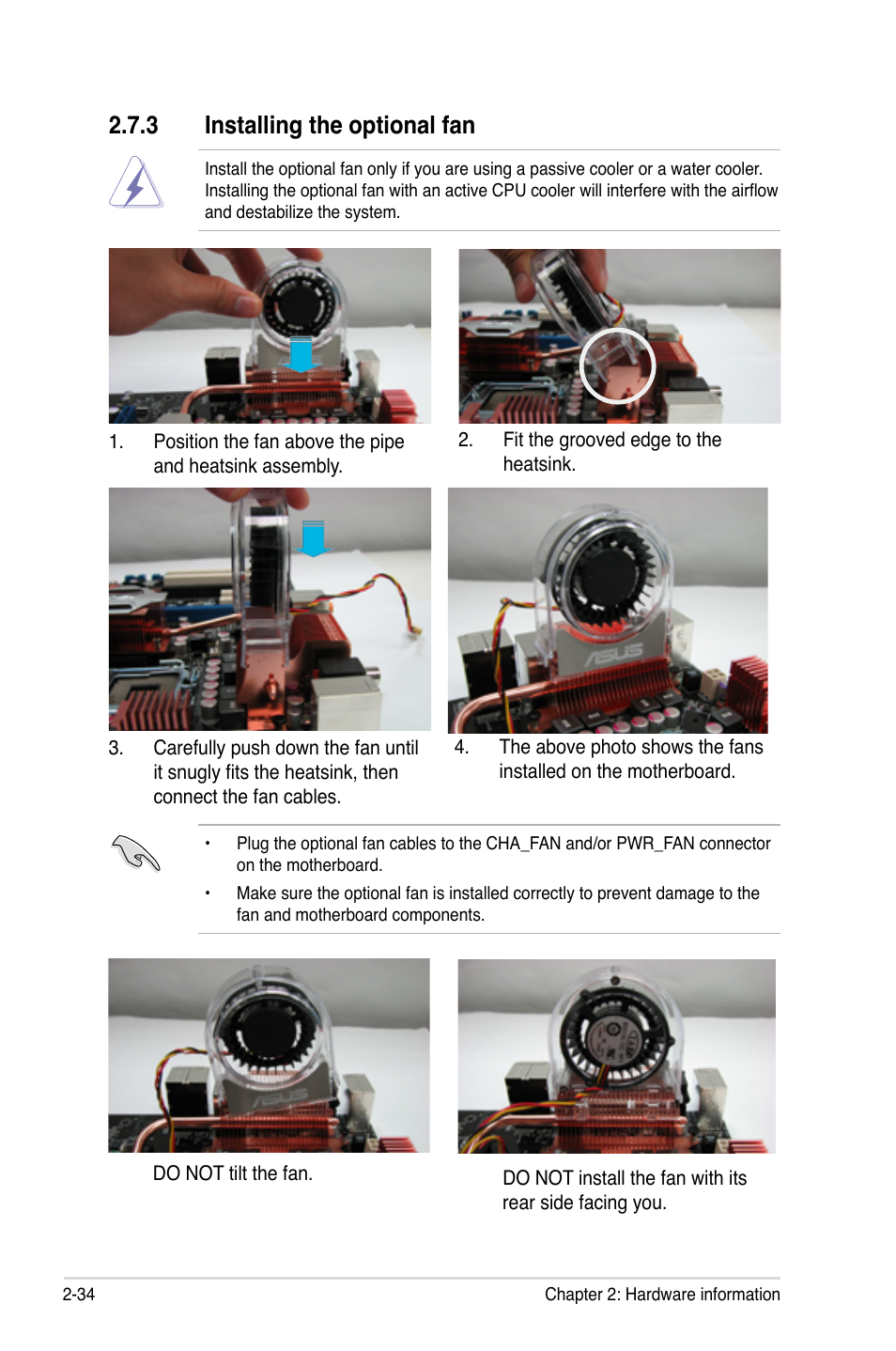 3 installing the optional fan | Asus P5E3 User Manual | Page 60 / 168