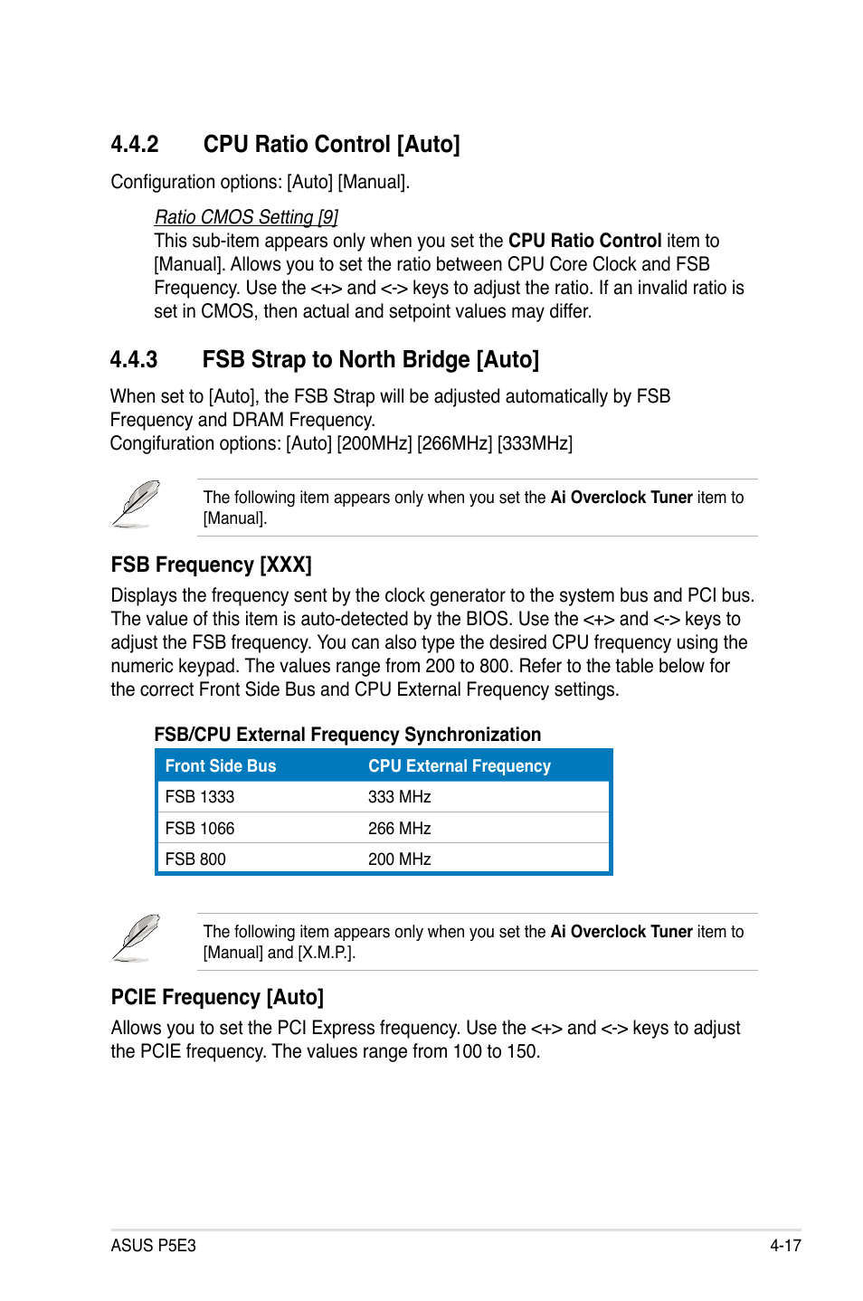 2 cpu ratio control [auto, 3 fsb strap to north bridge [auto | Asus P5E3 User Manual | Page 83 / 168