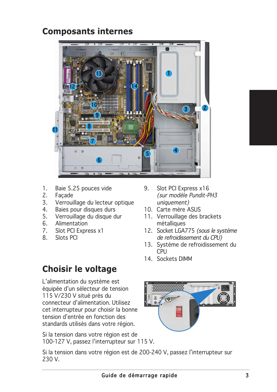 Composants internes, Choisir le voltage, Français | Asus Pundit-PH3 User Manual | Page 11 / 80