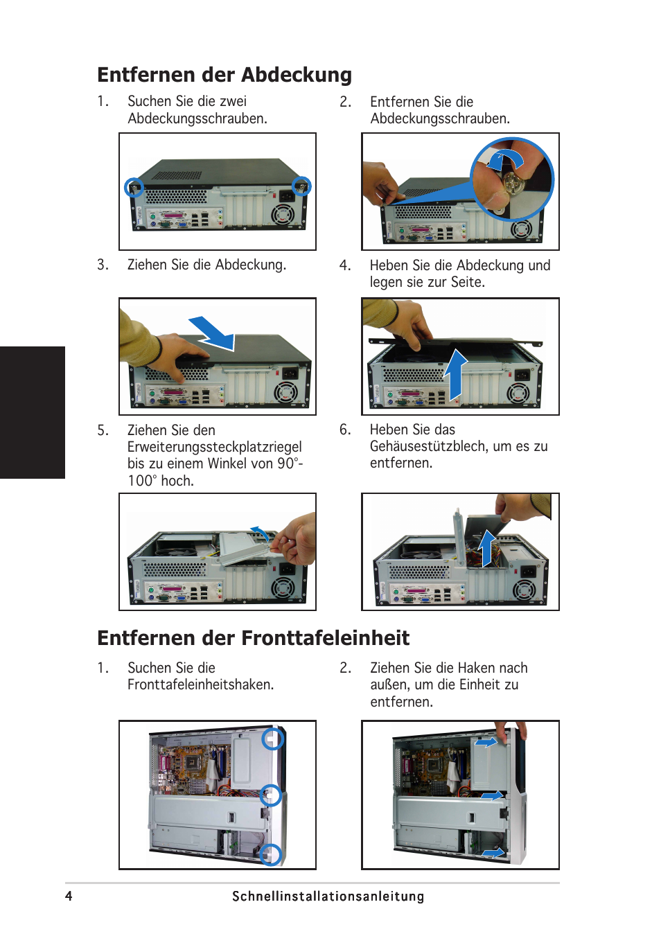 Entfernen der abdeckung, Entfernen der fronttafeleinheit, Deutsch | Asus Pundit-PH3 User Manual | Page 20 / 80