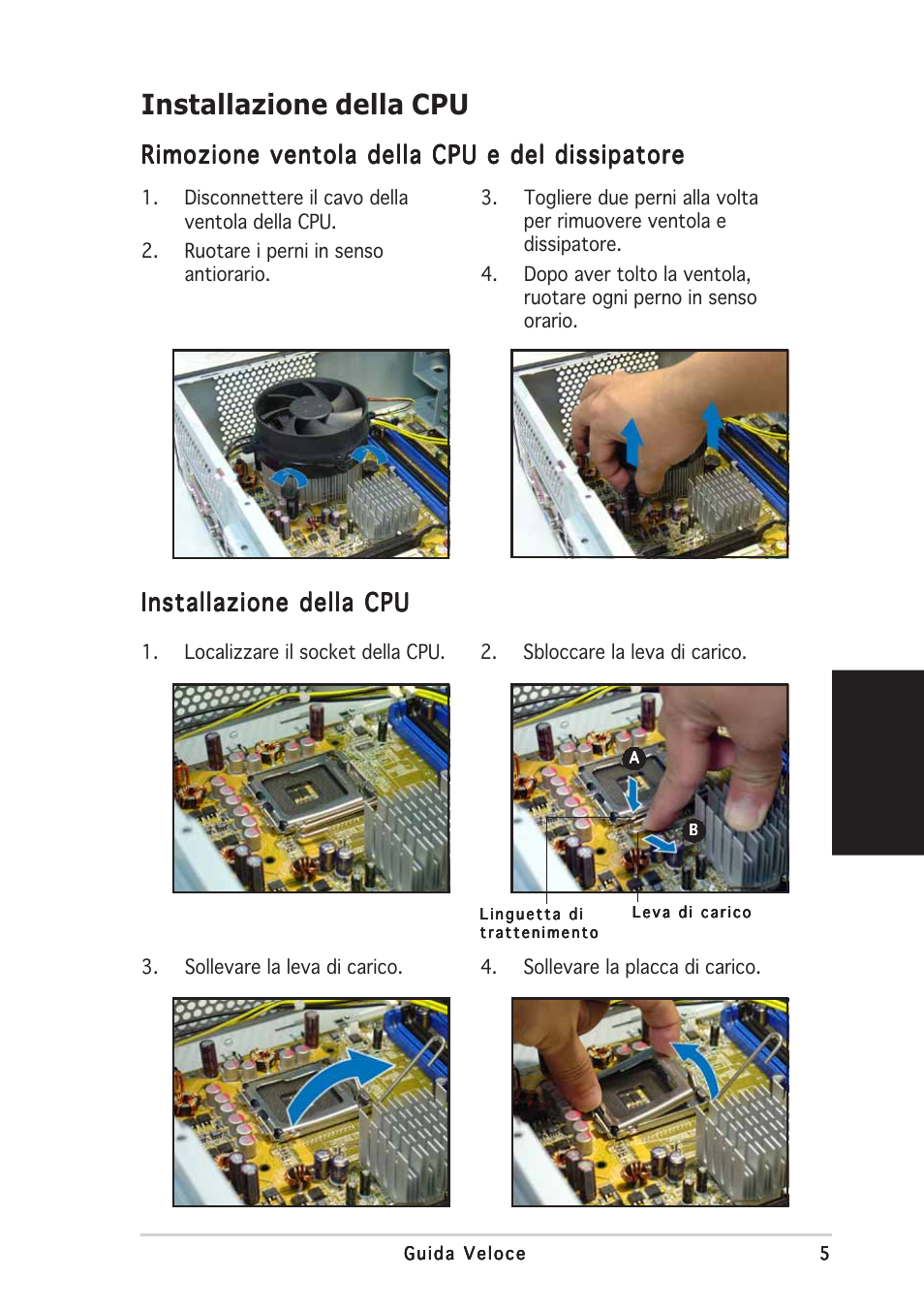 Installazione della cpu, Italiano, Rimozione ventola della cpu e del dissipatore | Asus Pundit-PH3 User Manual | Page 29 / 80