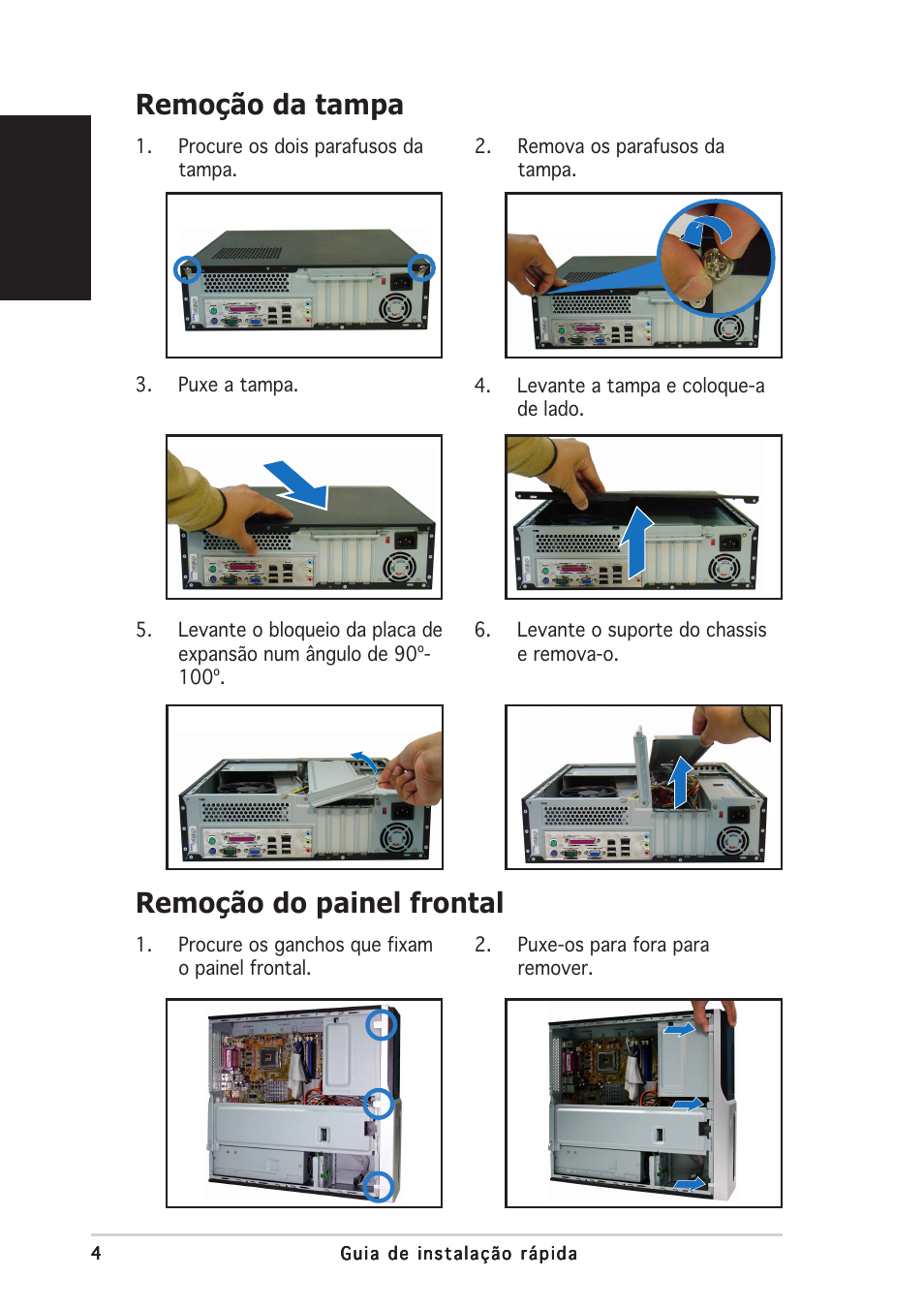 Remoção da tampa, Remoção do painel frontal, Português | Asus Pundit-PH3 User Manual | Page 52 / 80