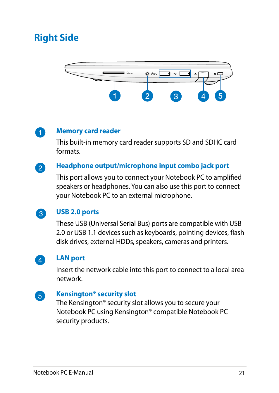 Right side | Asus X200LA User Manual | Page 21 / 122