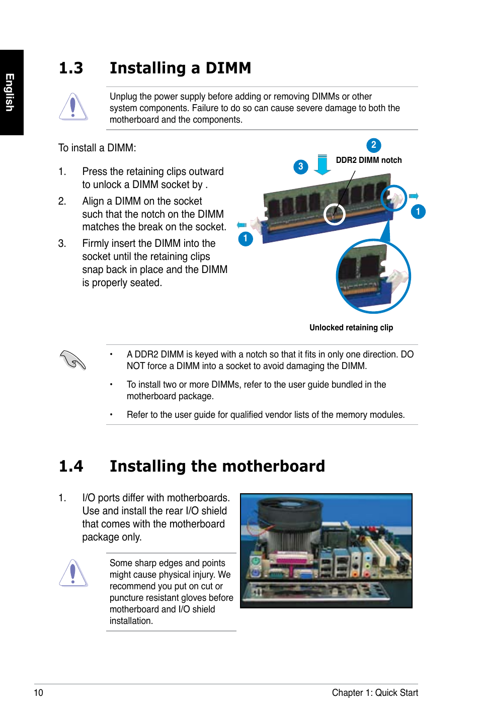 3 installing a dimm, 4 installing the motherboard | Asus Motherboard User Manual | Page 11 / 721