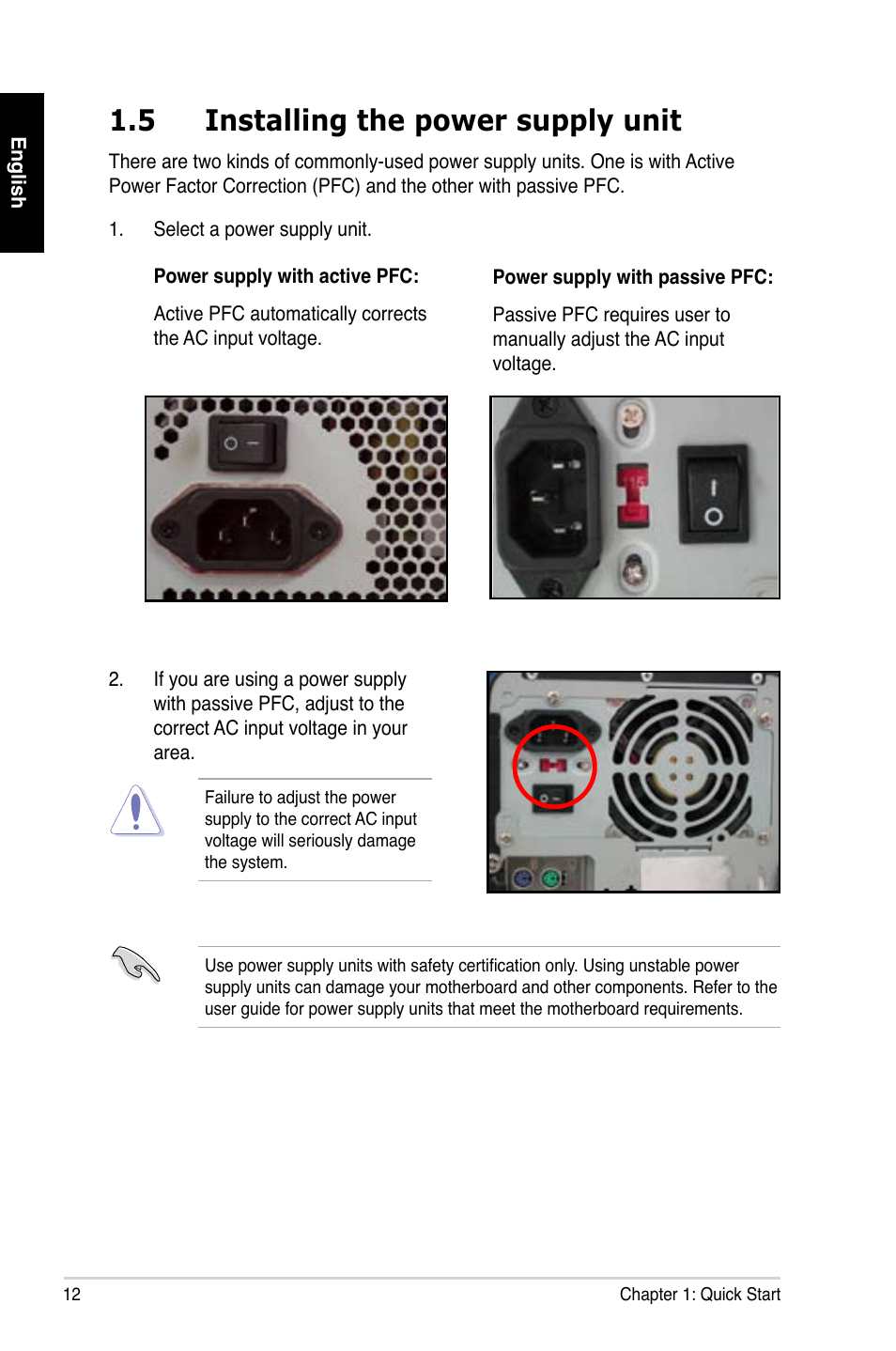 5 installing the power supply unit | Asus Motherboard User Manual | Page 13 / 721
