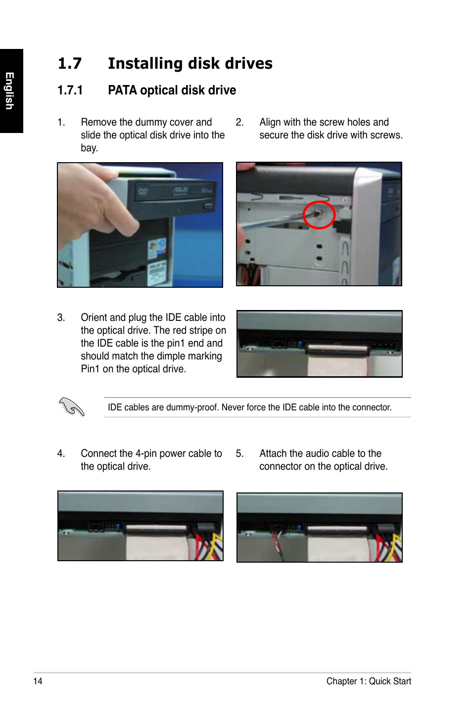 7 installing disk drives, 1 pata optical disk drive | Asus Motherboard User Manual | Page 15 / 721