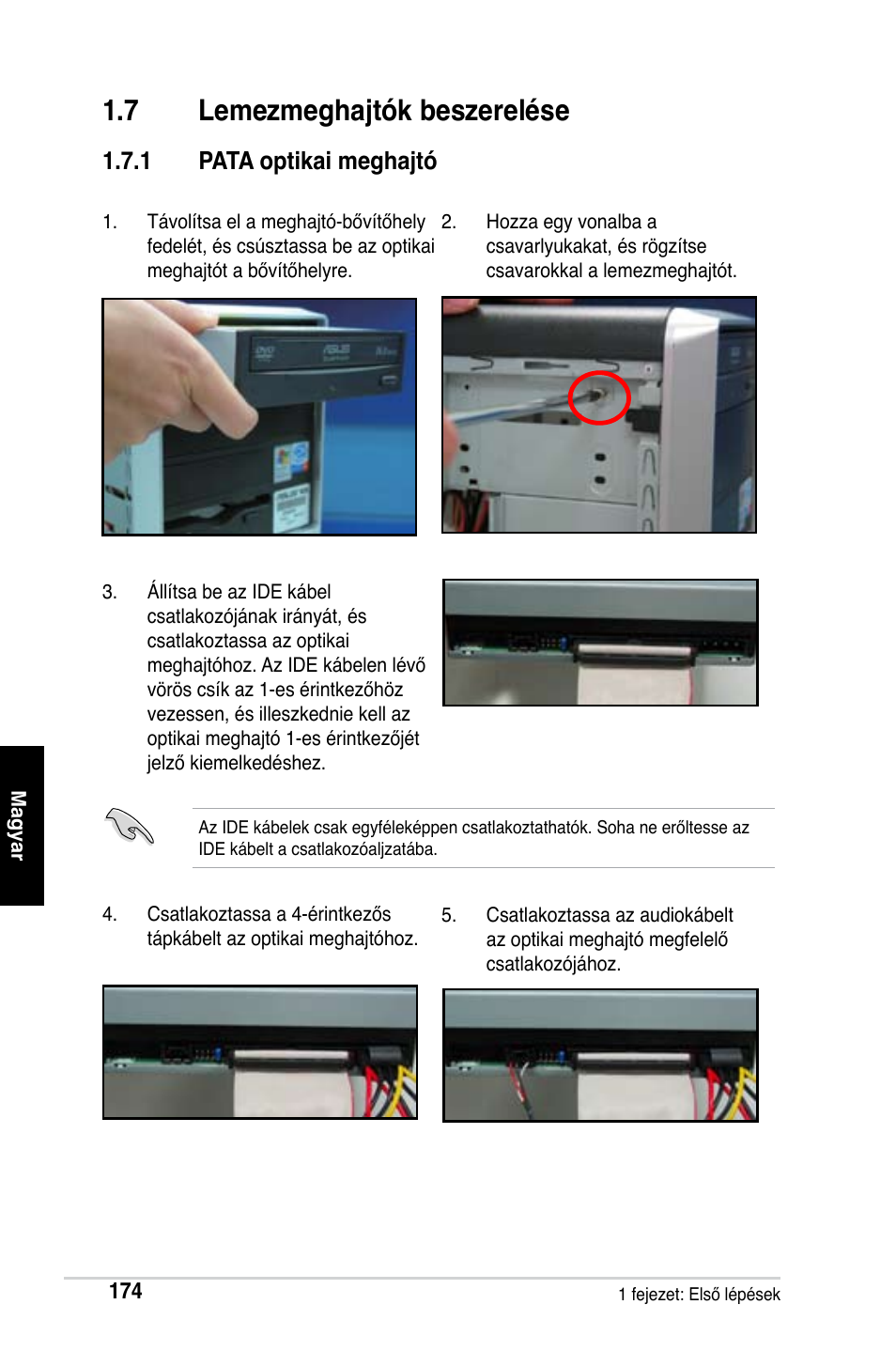 7 lemezmeghajtók beszerelése, 1 pata optikai meghajtó | Asus Motherboard User Manual | Page 175 / 721