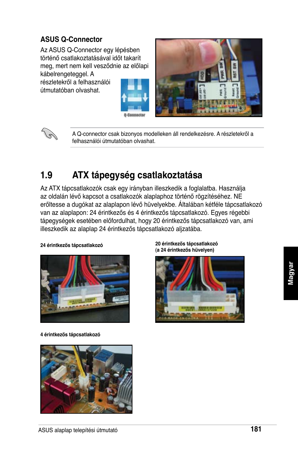 9 atx tápegység csatlakoztatása | Asus Motherboard User Manual | Page 182 / 721