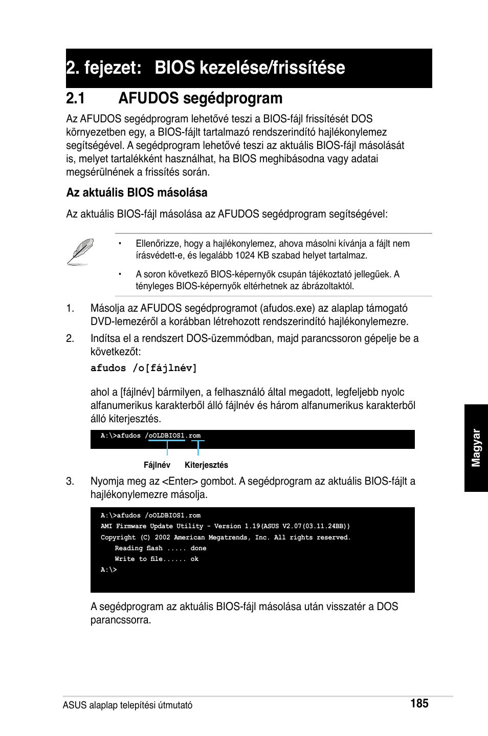 Fejezet: bios kezelése/frissítése, 1 afudos segédprogram, Az aktuális bios másolása | Asus Motherboard User Manual | Page 186 / 721