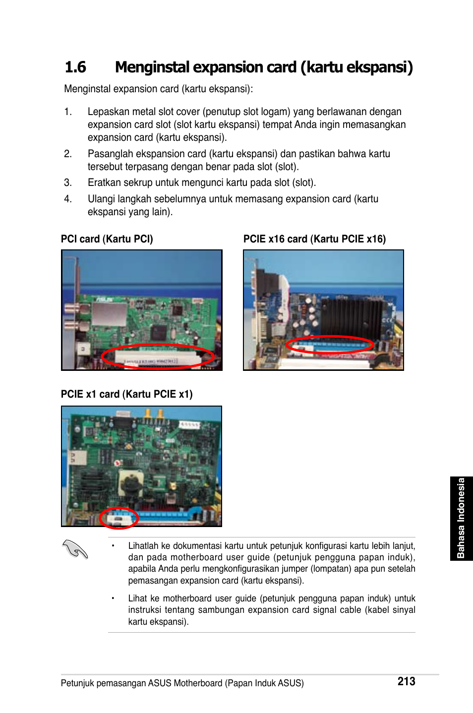 6 menginstal expansion card (kartu ekspansi) | Asus Motherboard User Manual | Page 214 / 721