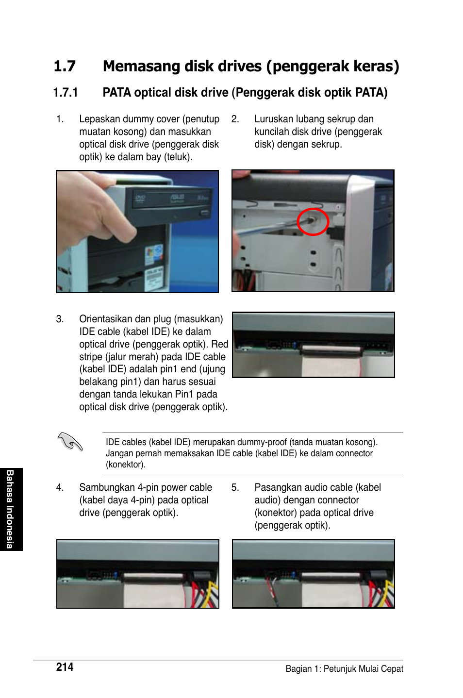7 memasang disk drives (penggerak keras) | Asus Motherboard User Manual | Page 215 / 721
