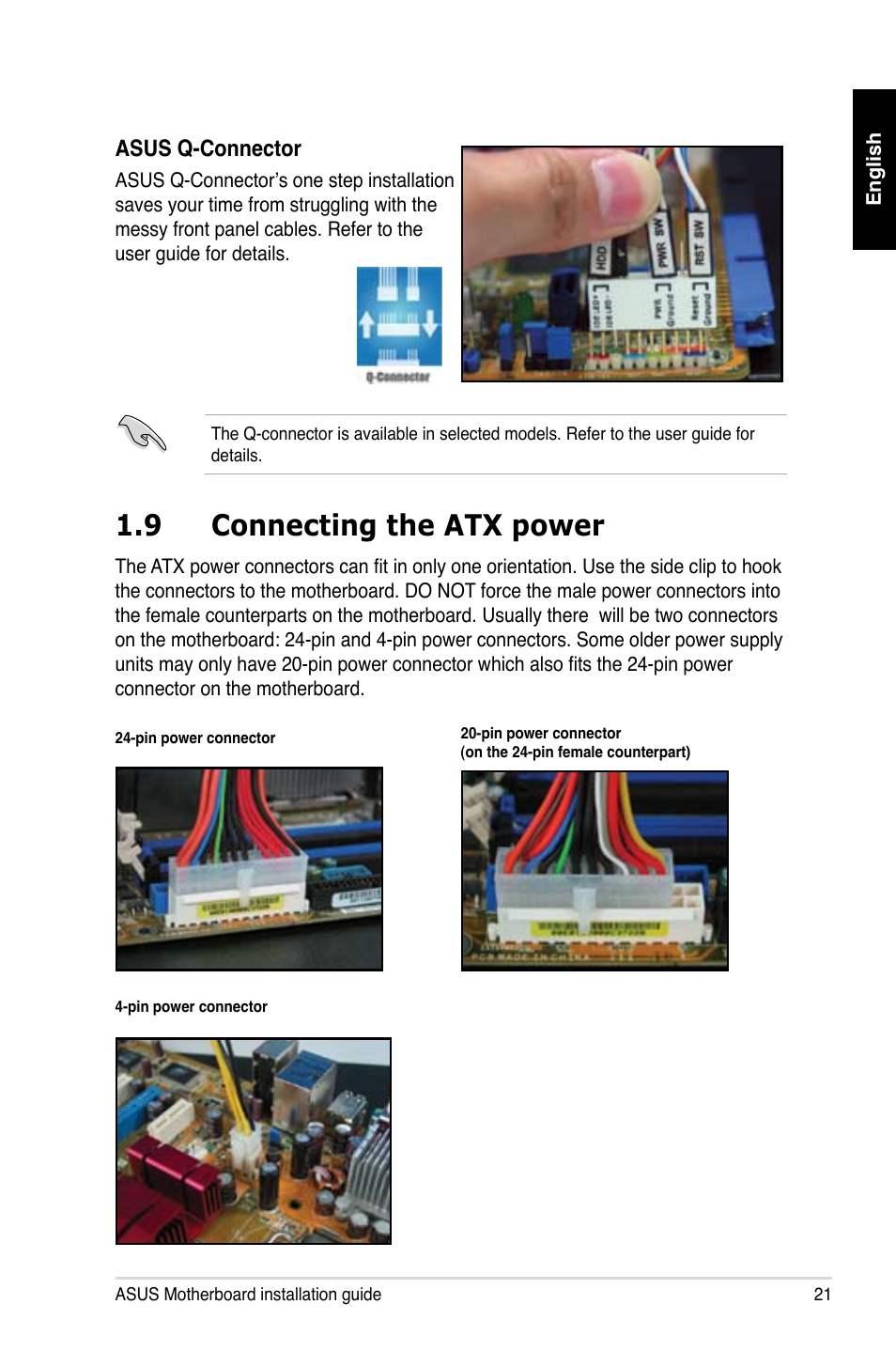 9 connecting the atx power | Asus Motherboard User Manual | Page 22 / 721