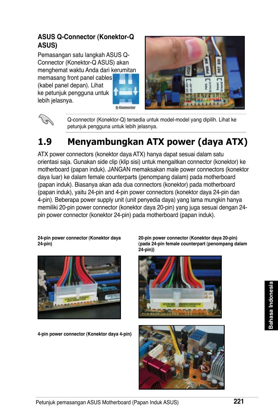 9 menyambungkan atx power (daya atx) | Asus Motherboard User Manual | Page 222 / 721