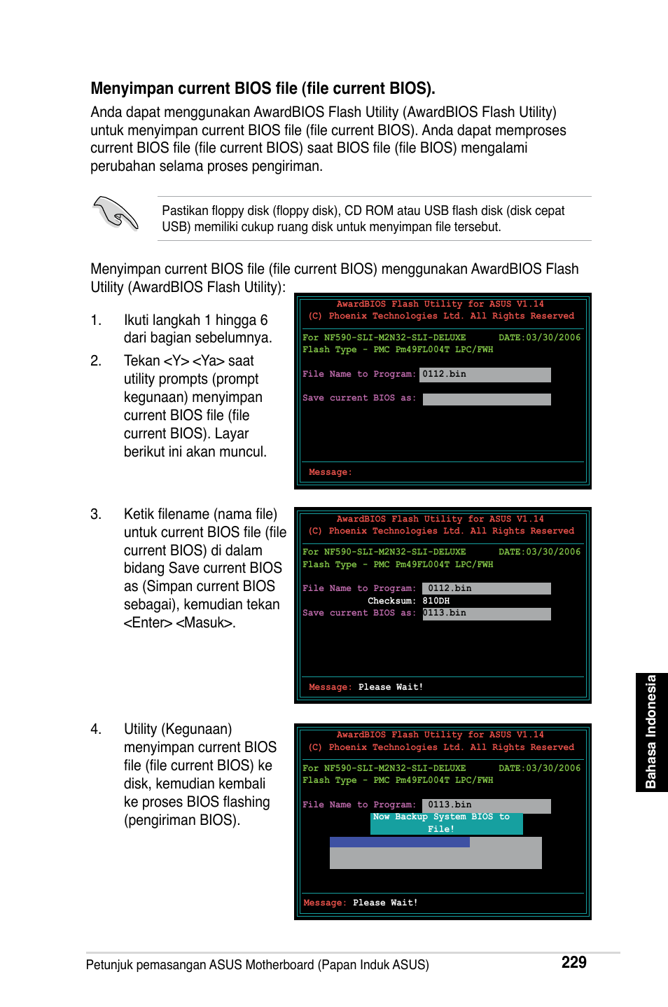 Menyimpan current bios file (file current bios) | Asus Motherboard User Manual | Page 230 / 721