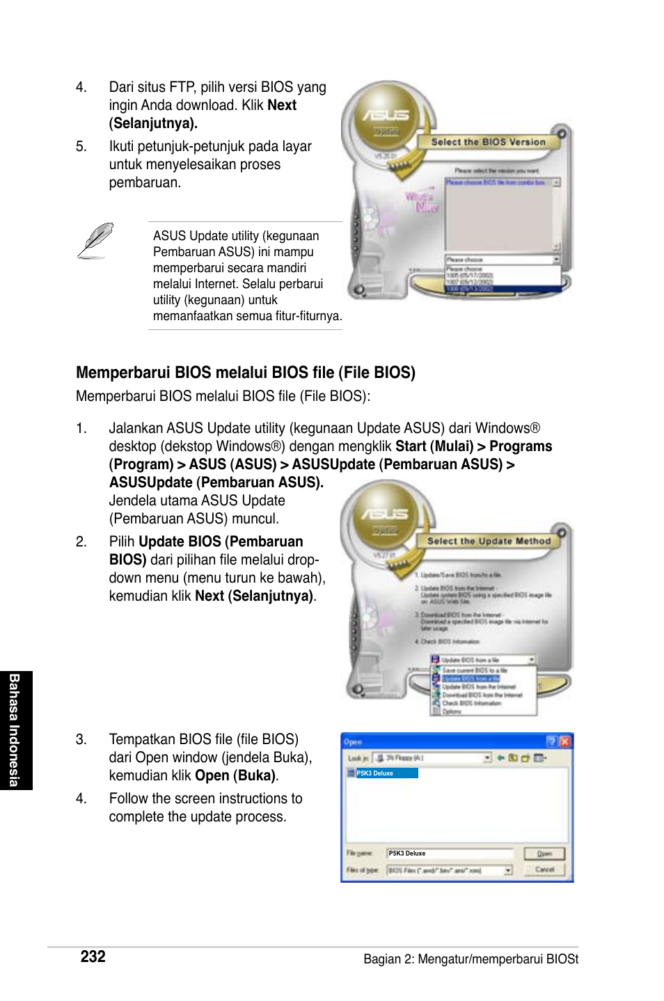 Memperbarui bios melalui bios file (file bios) | Asus Motherboard User Manual | Page 233 / 721
