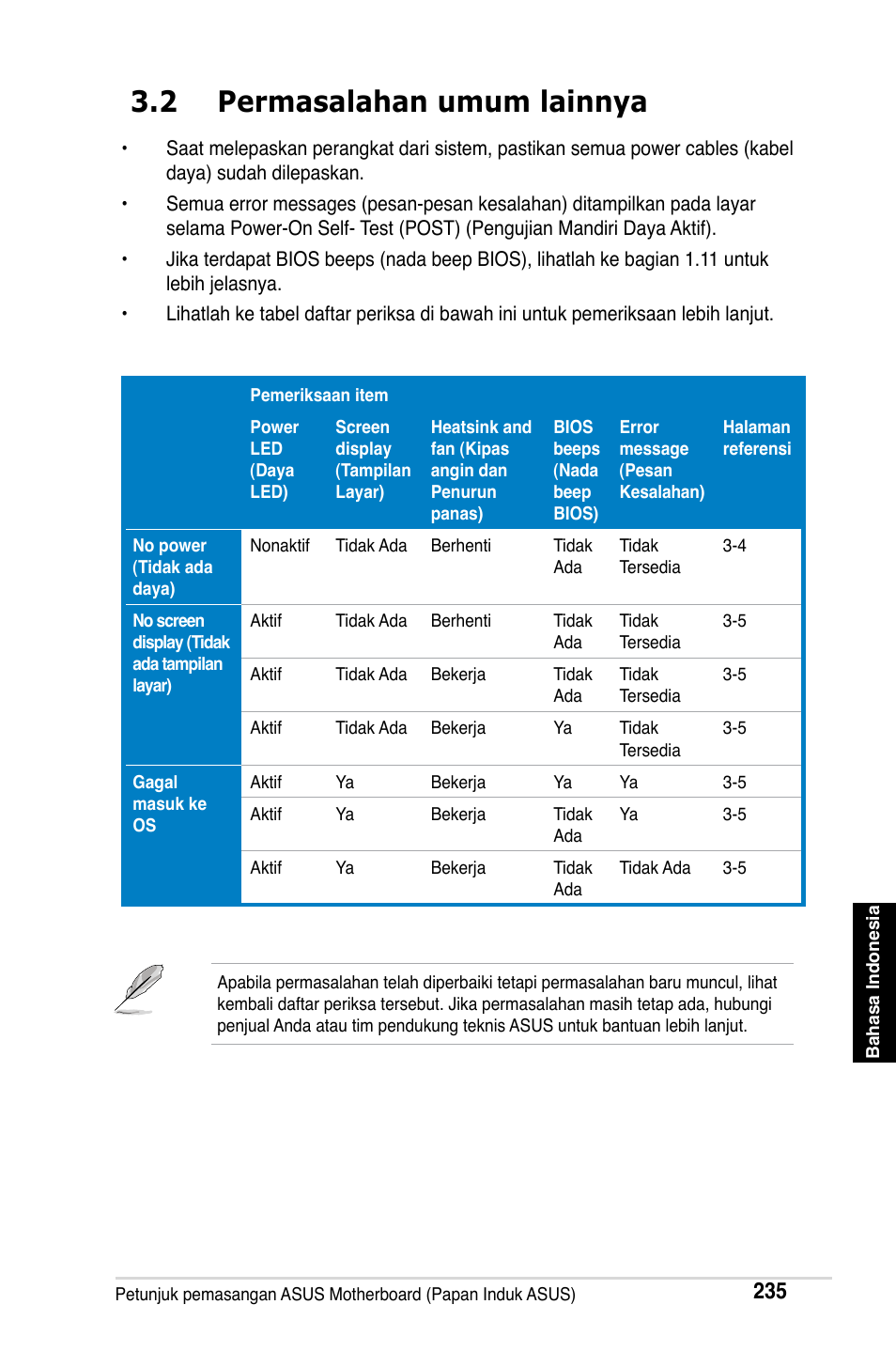 2 permasalahan umum lainnya | Asus Motherboard User Manual | Page 236 / 721