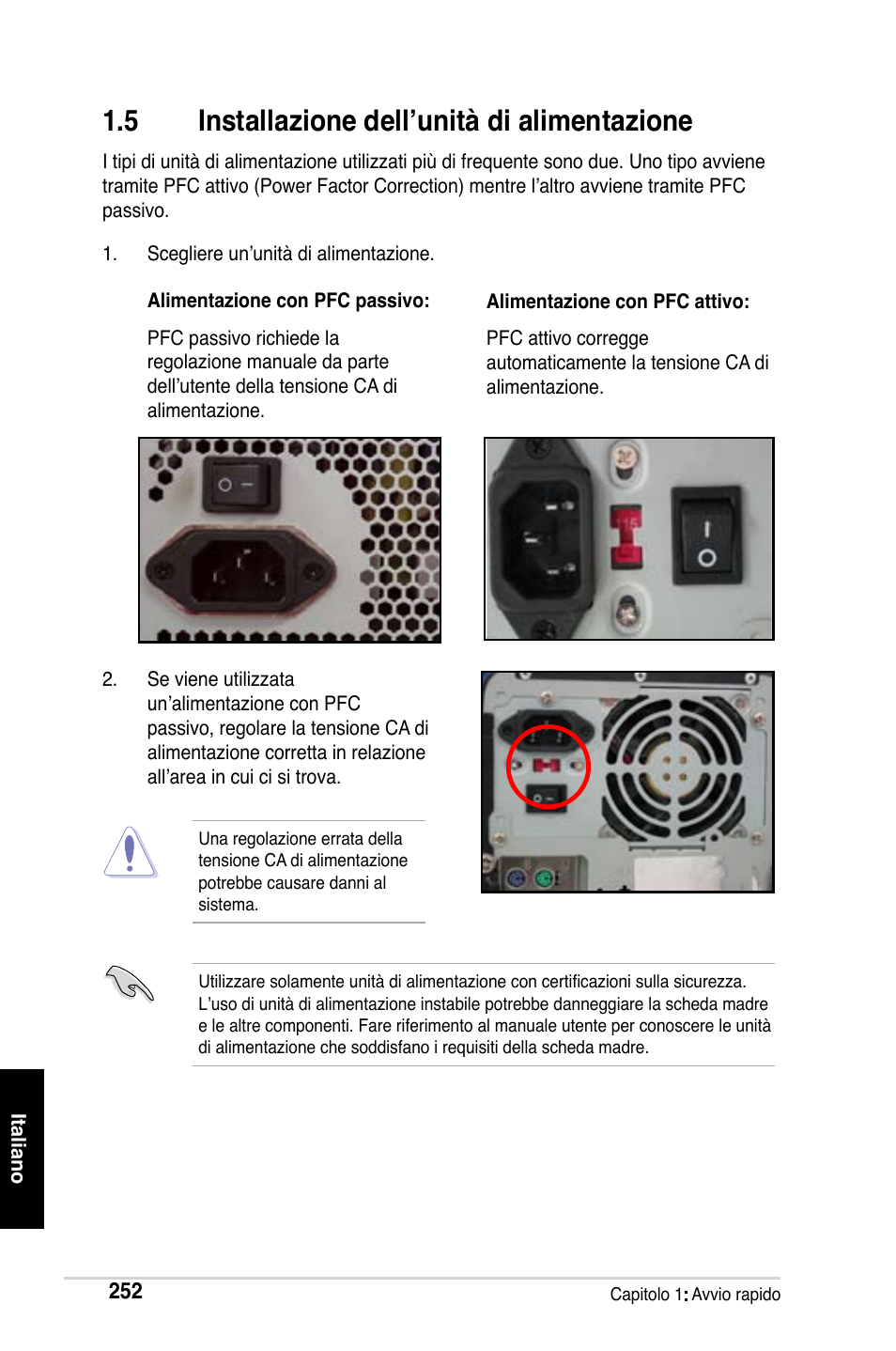 5 installazione dell’unità di alimentazione | Asus Motherboard User Manual | Page 253 / 721