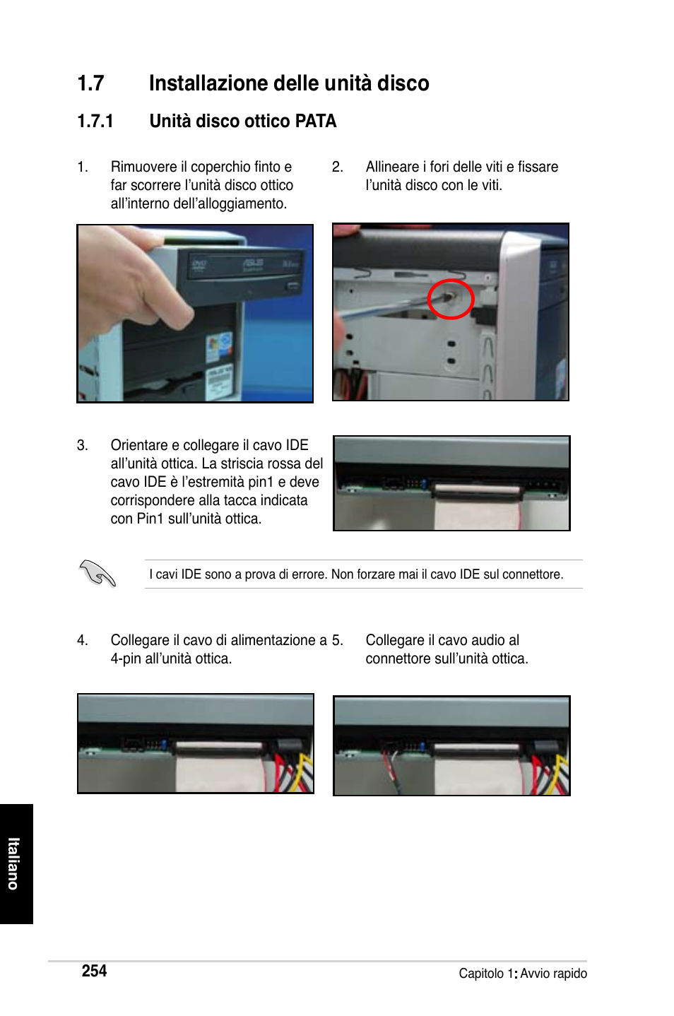 7 installazione delle unità disco, 1 unità disco ottico pata | Asus Motherboard User Manual | Page 255 / 721