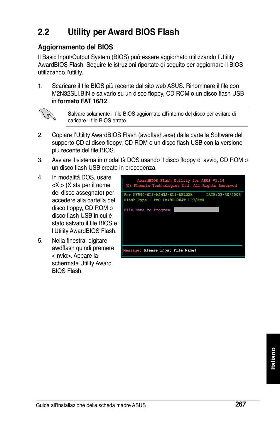 2 utility per award bios flash, Aggiornamento del bios | Asus Motherboard User Manual | Page 268 / 721