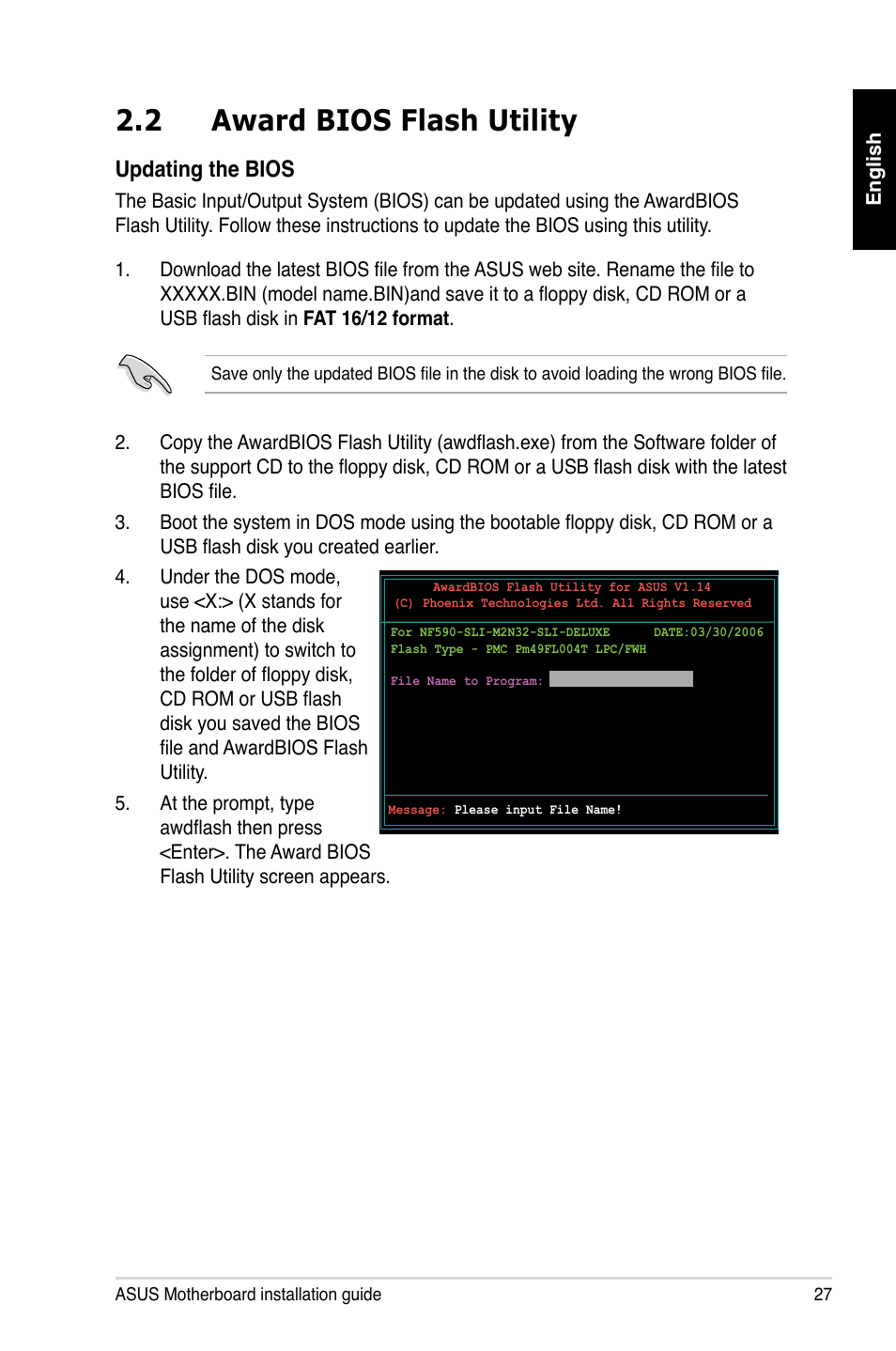 2 award bios flash utility, Updating the bios | Asus Motherboard User Manual | Page 28 / 721