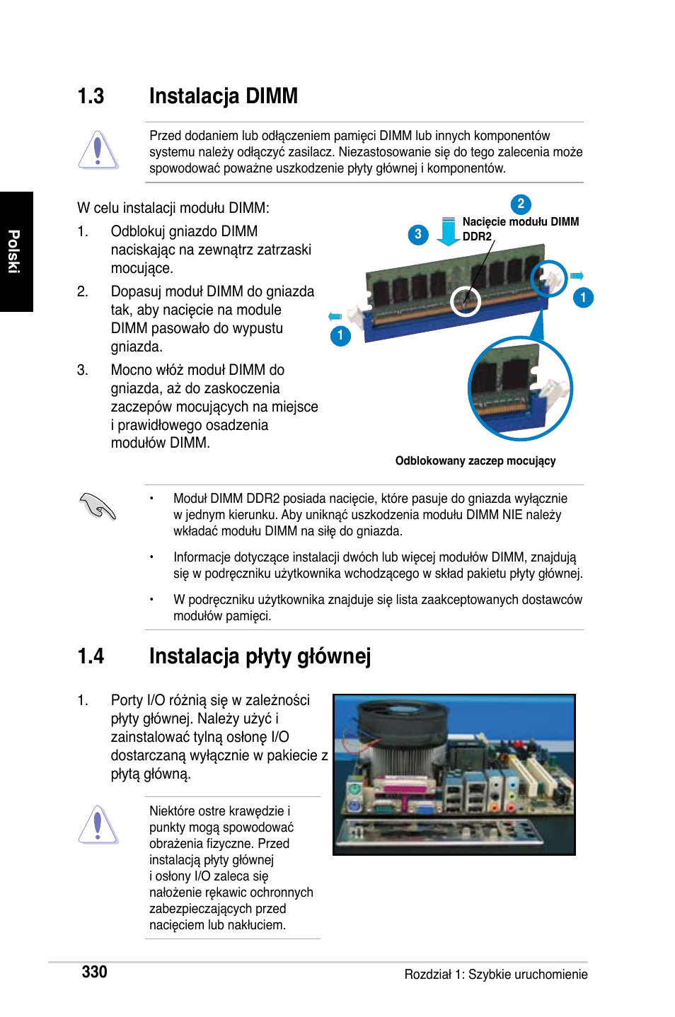 3 instalacja dimm, 4 instalacja płyty głównej | Asus Motherboard User Manual | Page 331 / 721