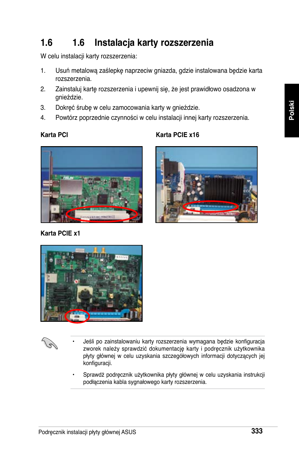 6 1.6 instalacja karty rozszerzenia | Asus Motherboard User Manual | Page 334 / 721