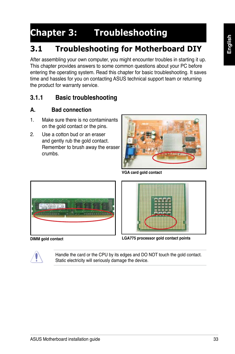 Chapter 3: troubleshooting, 1 troubleshooting for motherboard diy | Asus Motherboard User Manual | Page 34 / 721