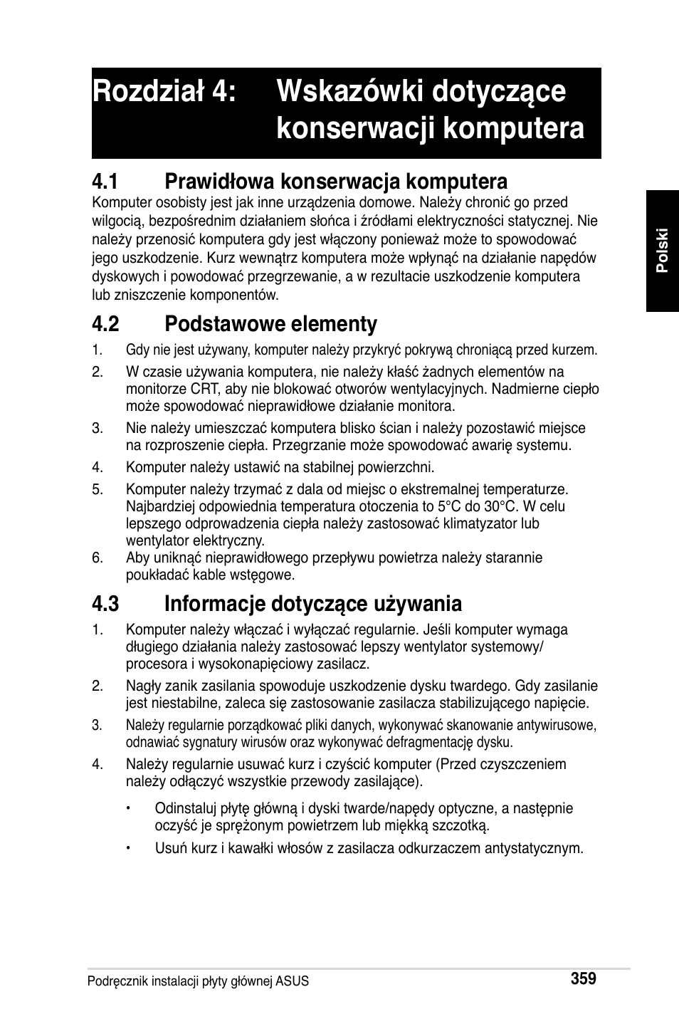 1 prawidłowa konserwacja komputera, 2 podstawowe elementy, 3 informacje dotyczące używania | Asus Motherboard User Manual | Page 360 / 721