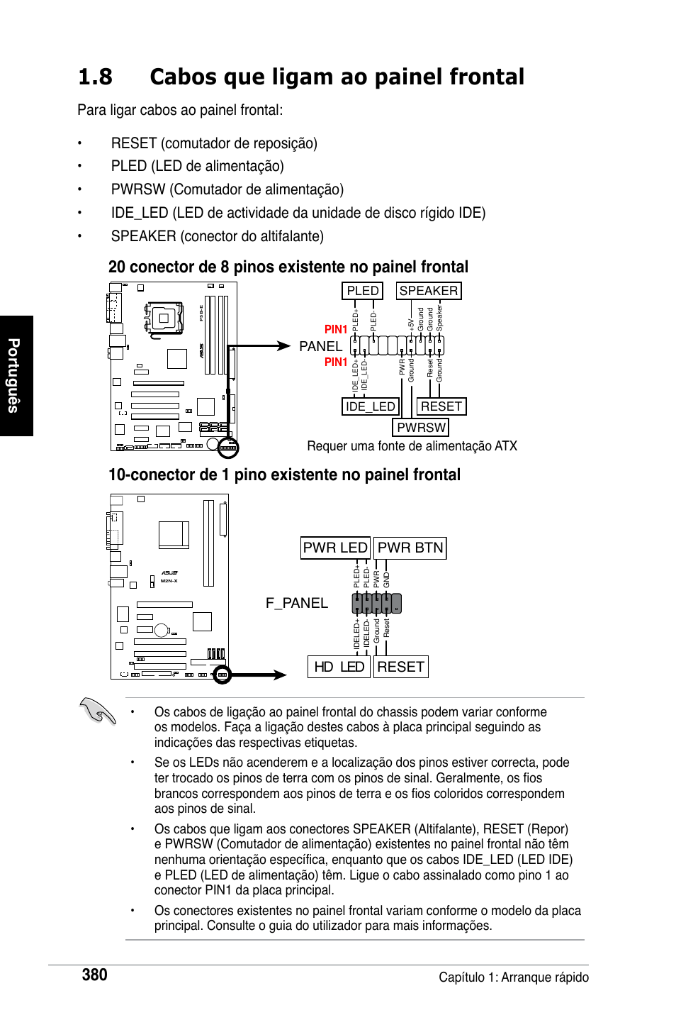 8 cabos que ligam ao painel frontal, F_panel, Hd led reset pwr led pwr btn | Asus Motherboard User Manual | Page 381 / 721