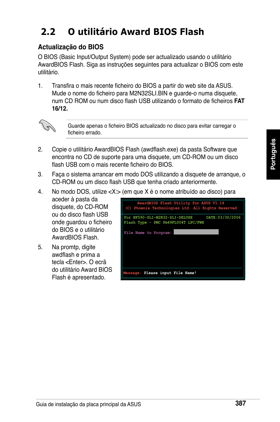 2 o utilitário award bios flash, Actualização do bios | Asus Motherboard User Manual | Page 388 / 721