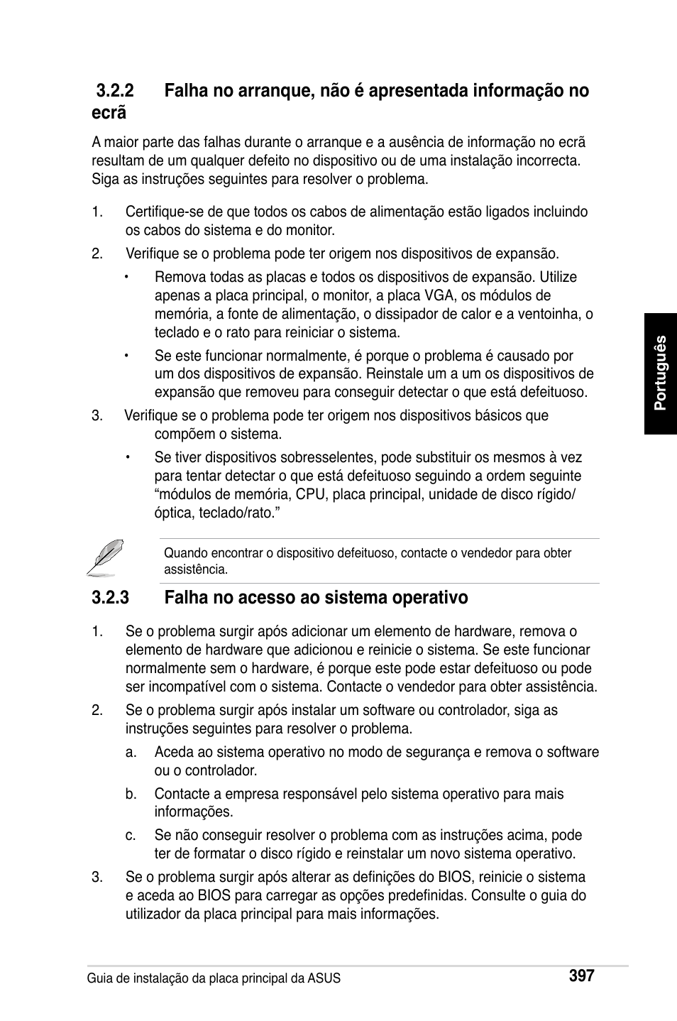 3 falha no acesso ao sistema operativo | Asus Motherboard User Manual | Page 398 / 721