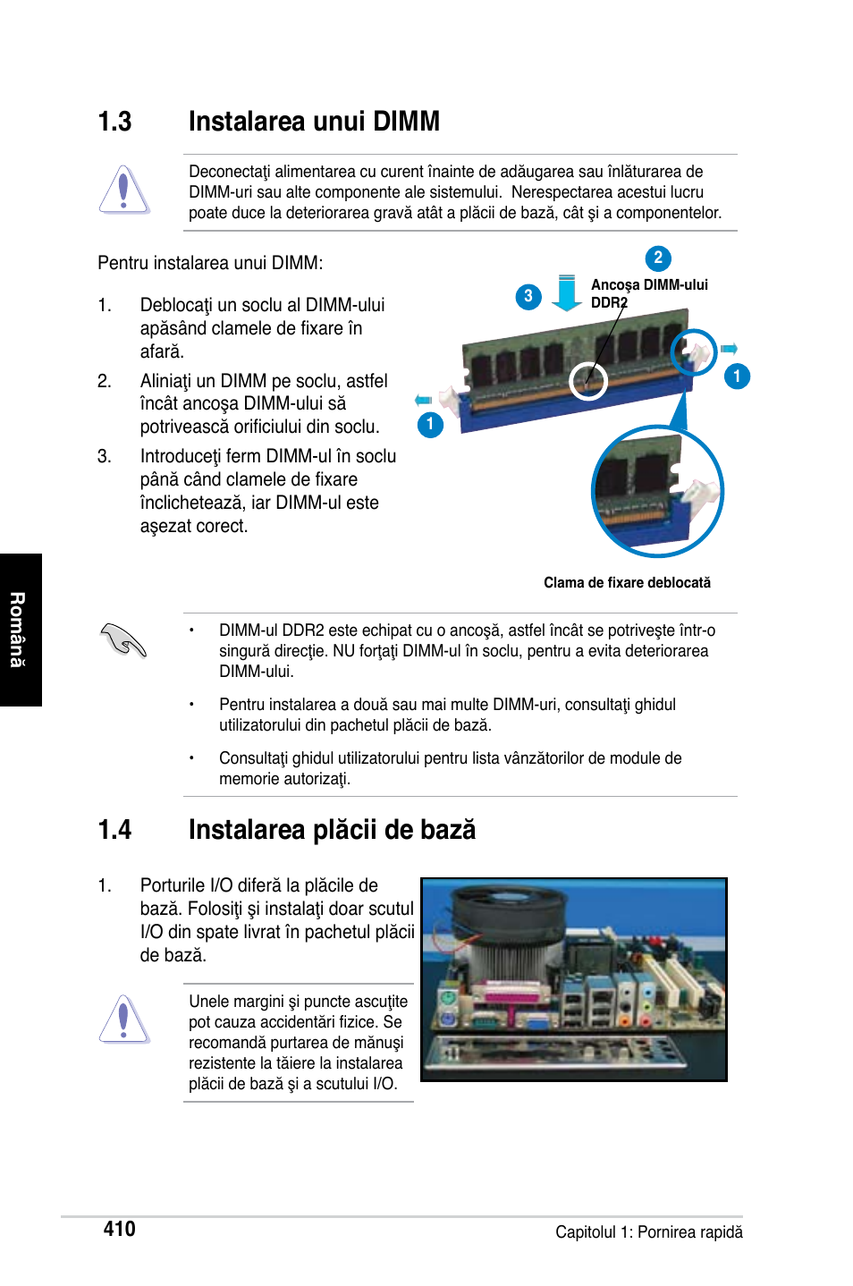 3 instalarea unui dimm, 4 instalarea plăcii de bază | Asus Motherboard User Manual | Page 411 / 721