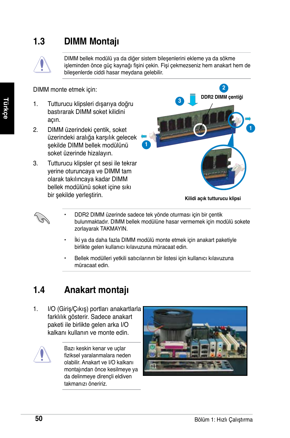 3 dimm montajı, 4 anakart montajı | Asus Motherboard User Manual | Page 51 / 721