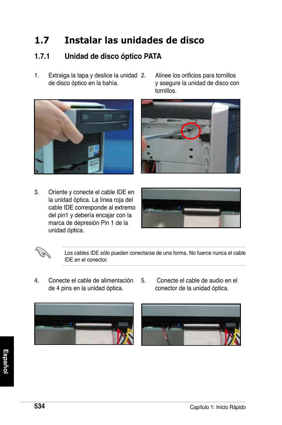 7 instalar las unidades de disco, 1 unidad de disco óptico pata | Asus Motherboard User Manual | Page 535 / 721