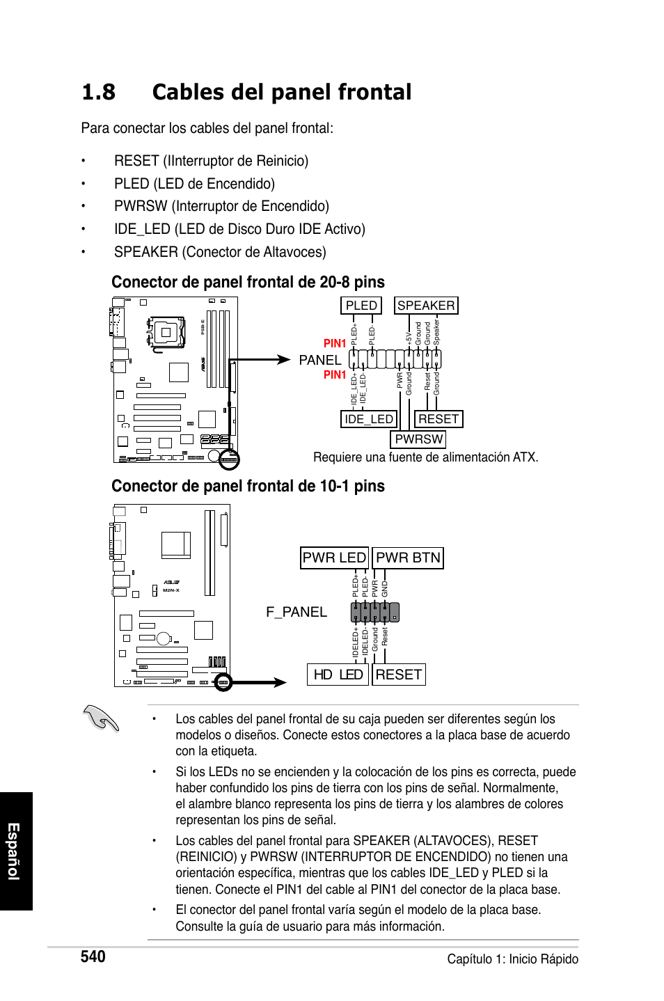 8 cables del panel frontal, F_panel, Hd led reset pwr led pwr btn | Asus Motherboard User Manual | Page 541 / 721