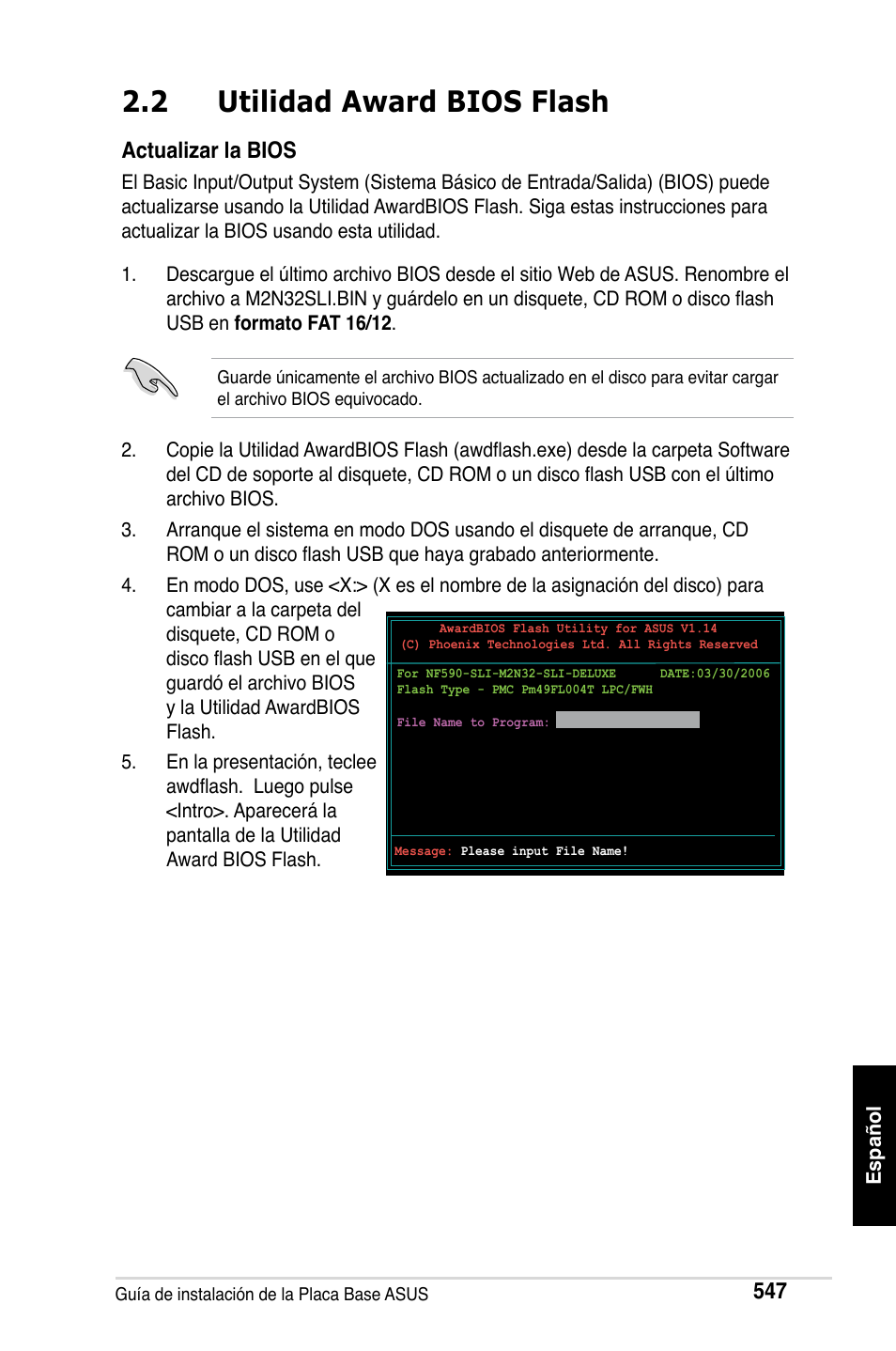 2 utilidad award bios flash, Actualizar la bios | Asus Motherboard User Manual | Page 548 / 721