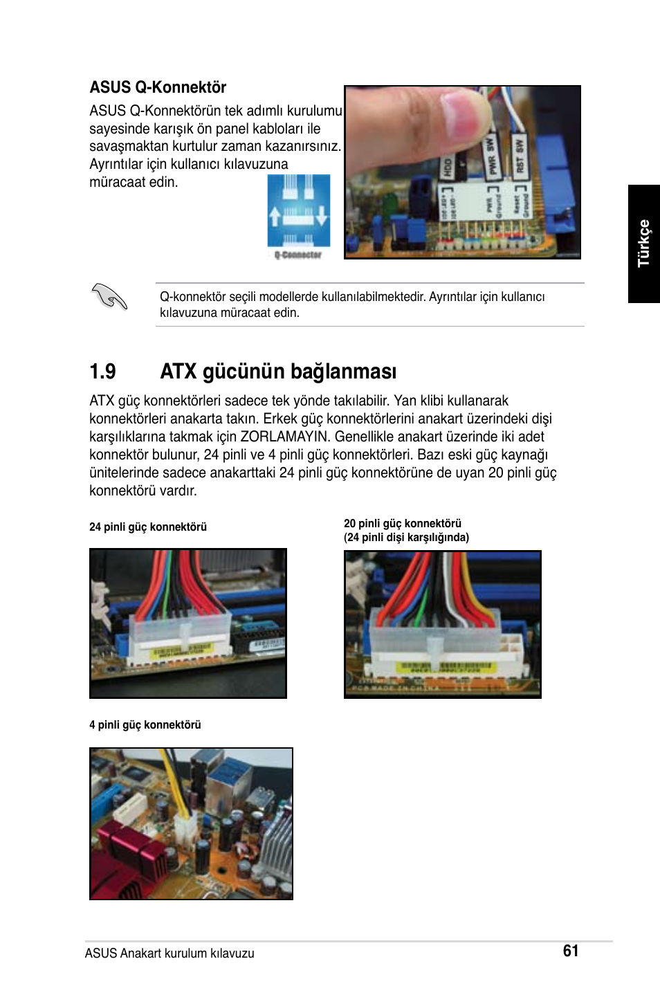 9 atx gücünün bağlanması | Asus Motherboard User Manual | Page 62 / 721
