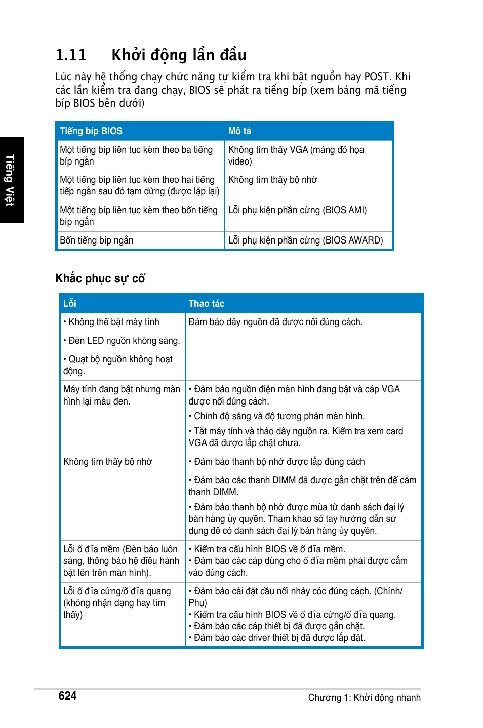 11 khởi động lần đầu, Khắc phục sự cố | Asus Motherboard User Manual | Page 625 / 721