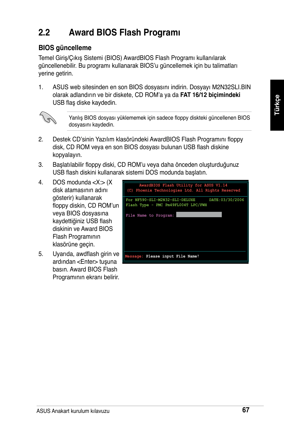 2 award bios flash programı, Bios güncelleme | Asus Motherboard User Manual | Page 68 / 721