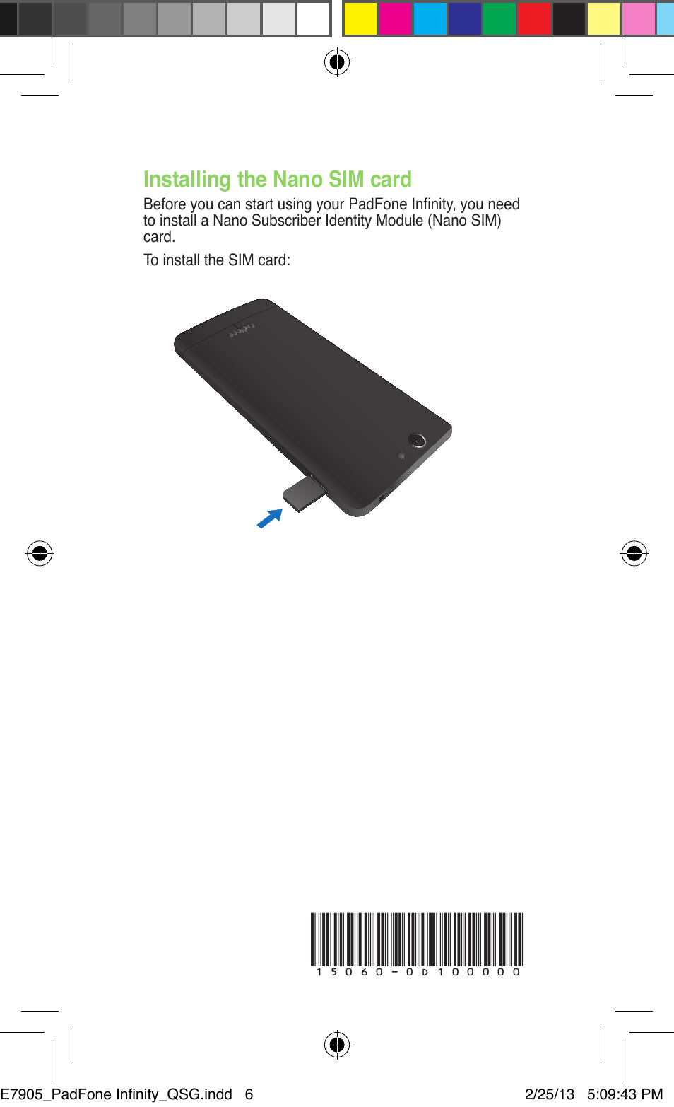 Installing the nano sim card | Asus PadFone Infinity User Manual | Page 6 / 8