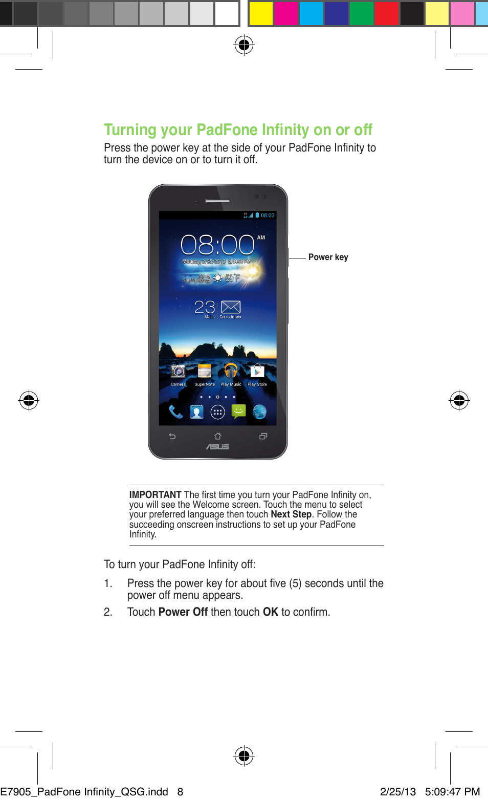 Turning your padfone infinity on or off | Asus PadFone Infinity User Manual | Page 8 / 8