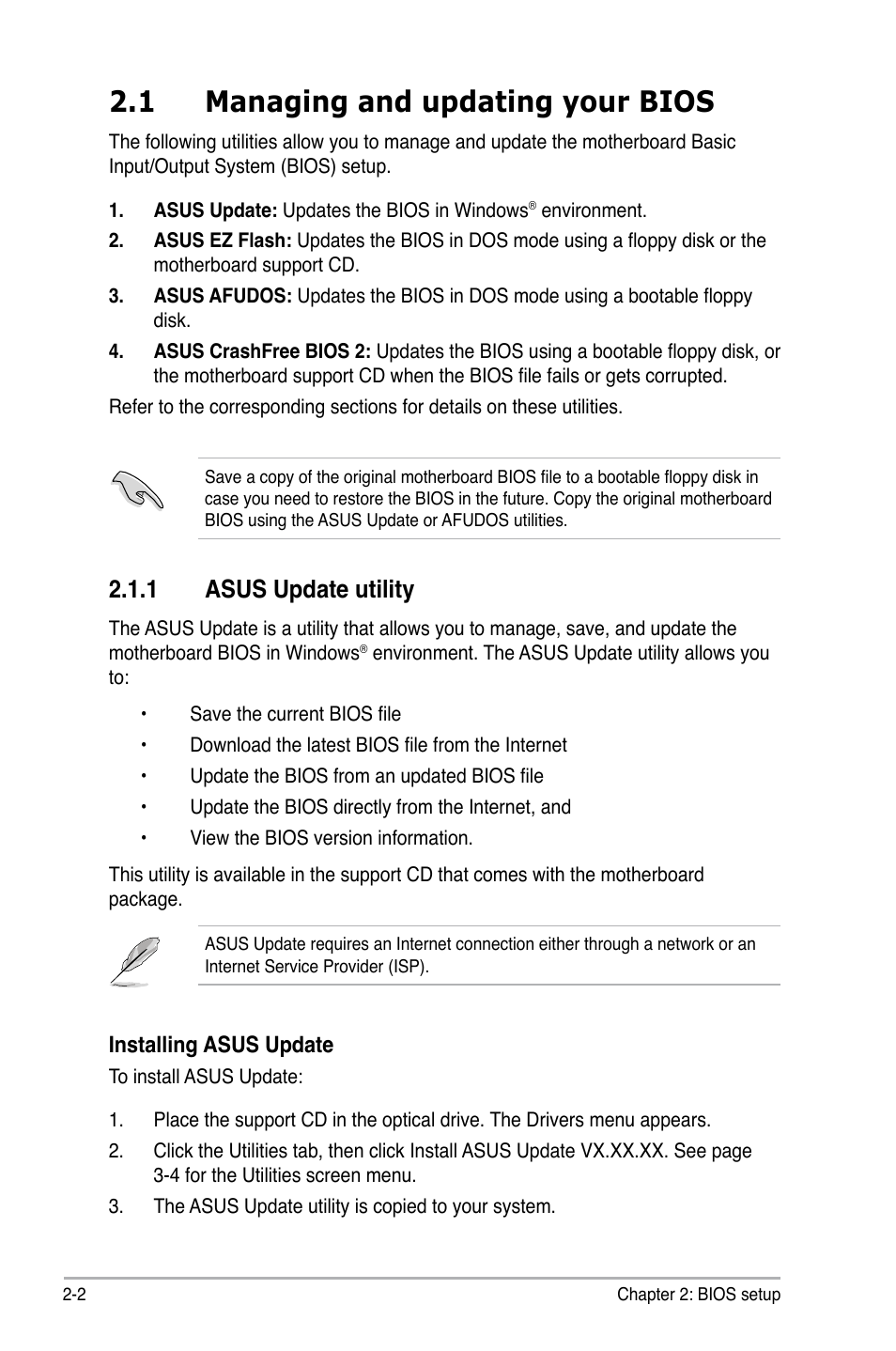 1 managing and updating your bios, 1 asus update utility | Asus M2A-MX User Manual | Page 50 / 92