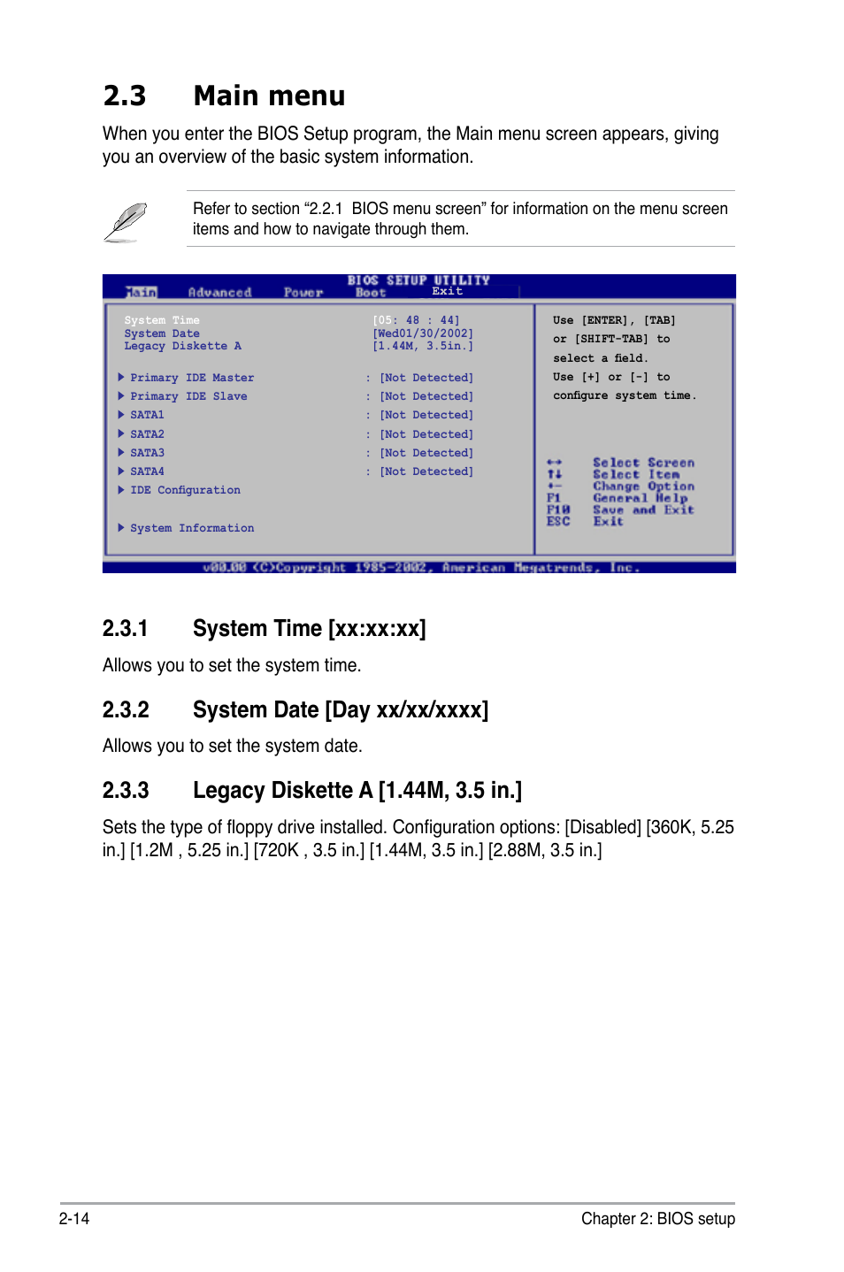 3 main menu, 1 system time [xx:xx:xx | Asus M2A-MX User Manual | Page 62 / 92