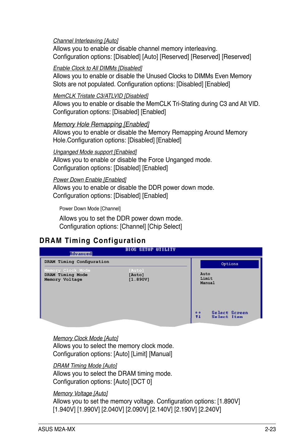 Dram timing configuration | Asus M2A-MX User Manual | Page 71 / 92