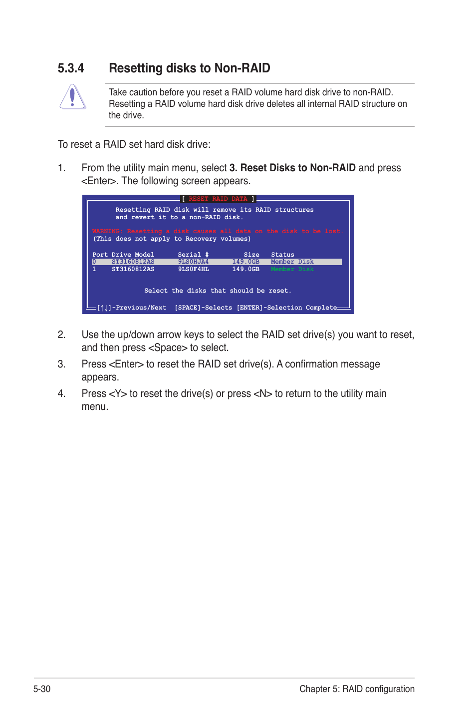 4 resetting disks to non-raid, Resetting disks to non-raid -30 | Asus P8B-E/4L User Manual | Page 120 / 154