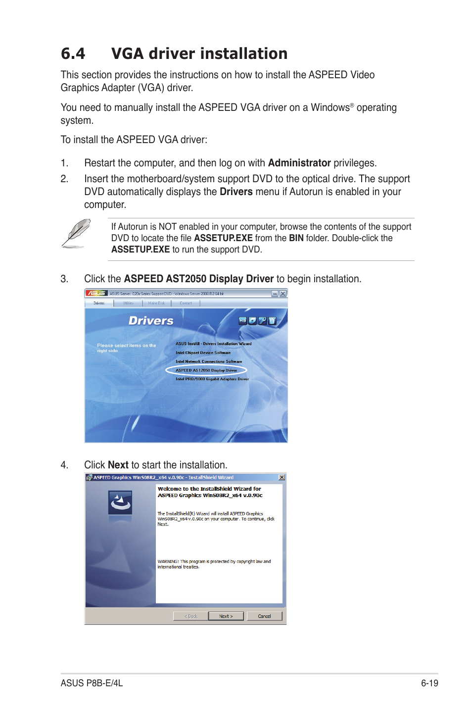 4 vga driver installation, Vga driver installation -19 | Asus P8B-E/4L User Manual | Page 143 / 154