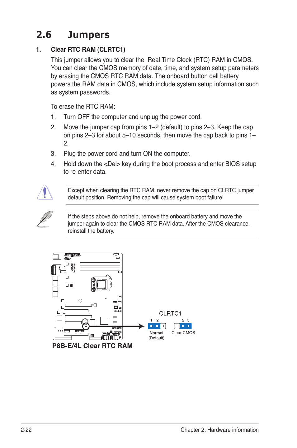 6 jumpers, Jumpers -22 | Asus P8B-E/4L User Manual | Page 40 / 154